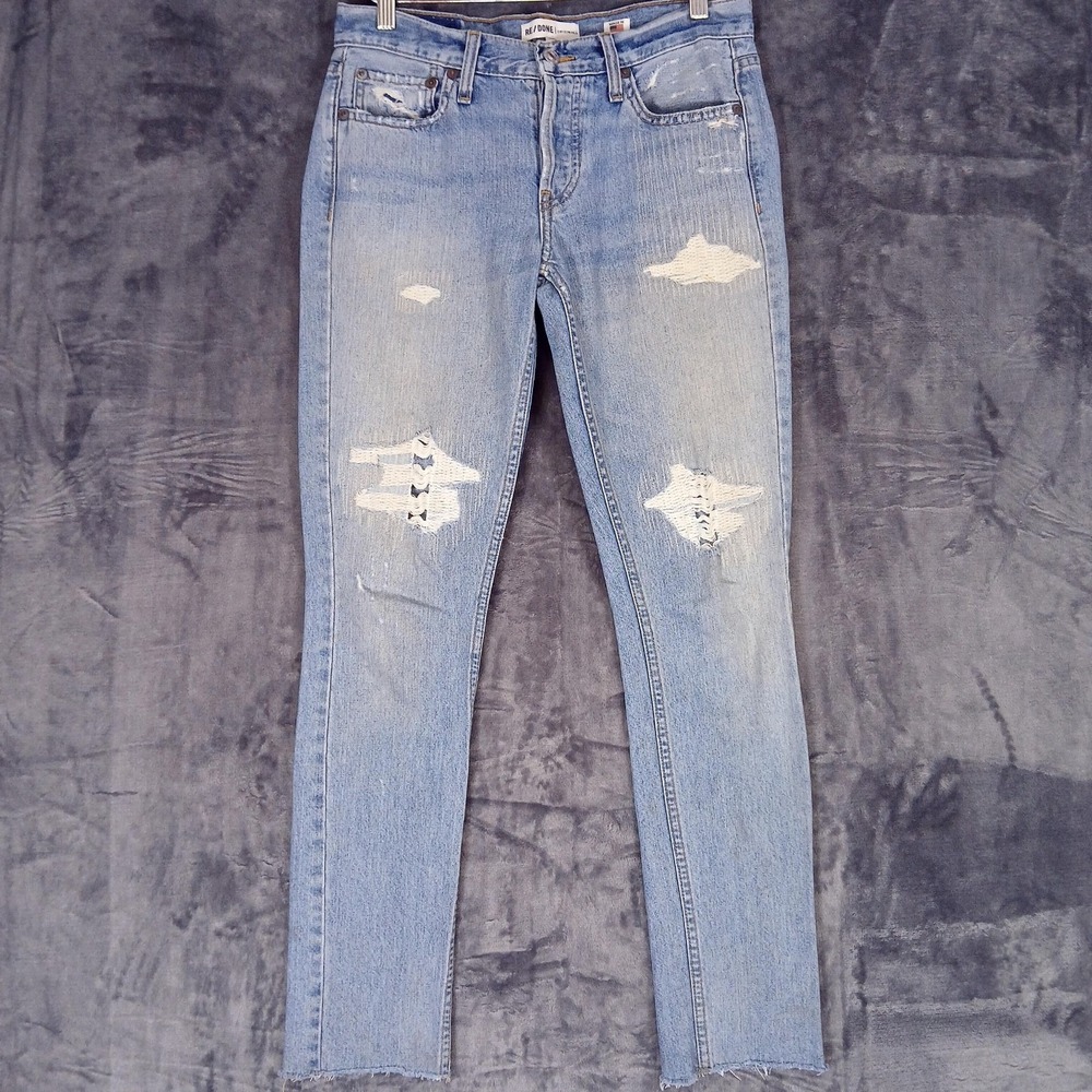 RE/DONE Originals Jeans Womens 26 Blue Low Rise Skinny Distressed Denim RE DONE